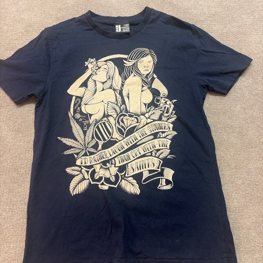 Continental Graphic T Shirt Navy Tattoo Style Quote Medium Streetwear 0752